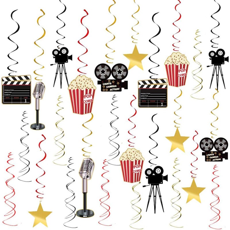JOLLYSTYLE 36Ct Movie Night Party Decorations Hanging Swirls - Movie Theater Themed Bridal Shower/Birthday Party Supplies Film Backdrop - Image 4